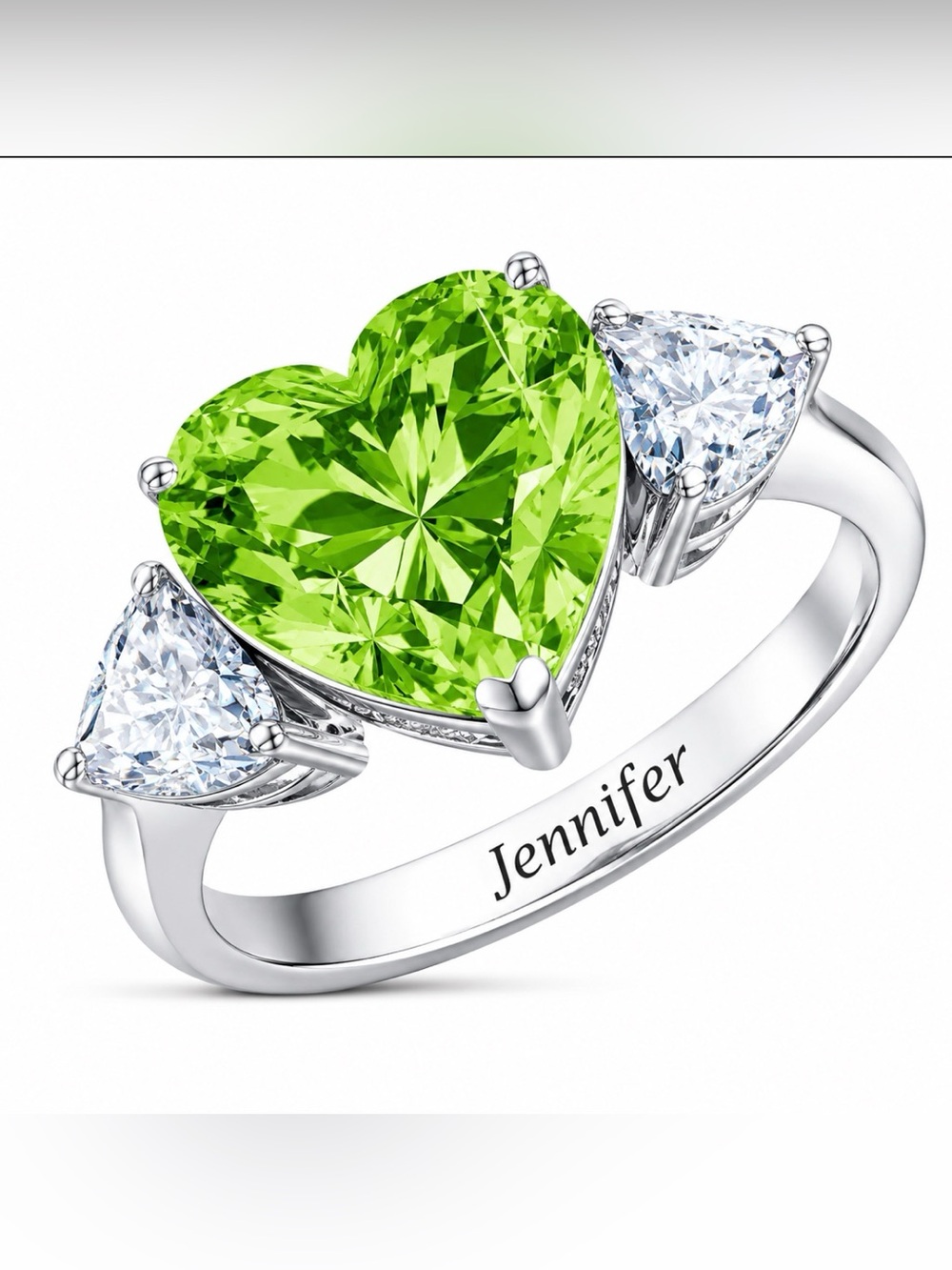 Danbury Mint Diamonisse Triple Heart Ring Peridot Birthstone Statement Ring